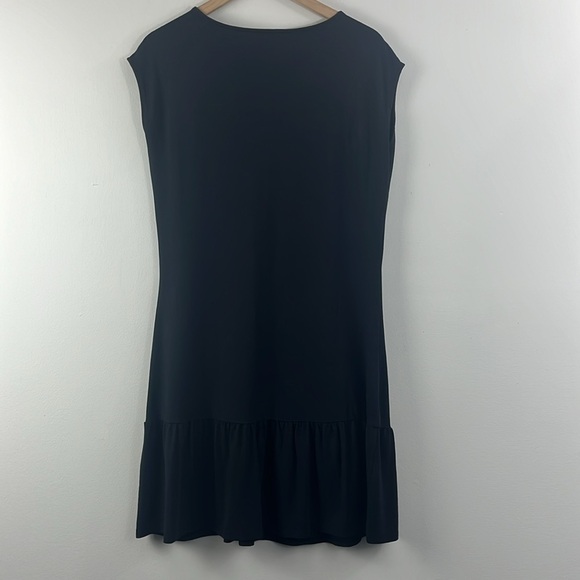 Garnet Hill Easy Tee Black Ruched Ruffle Shirt Dress Womens Size M Minimalist - Picture 2 of 9